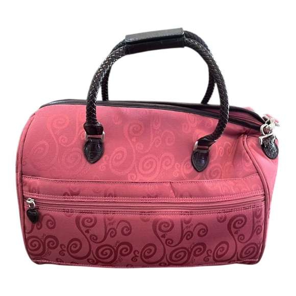 Brighton Pink & Brown Cherry Rose Large Beauty Case Satchel U210650 EUC - Picture 2 of 12